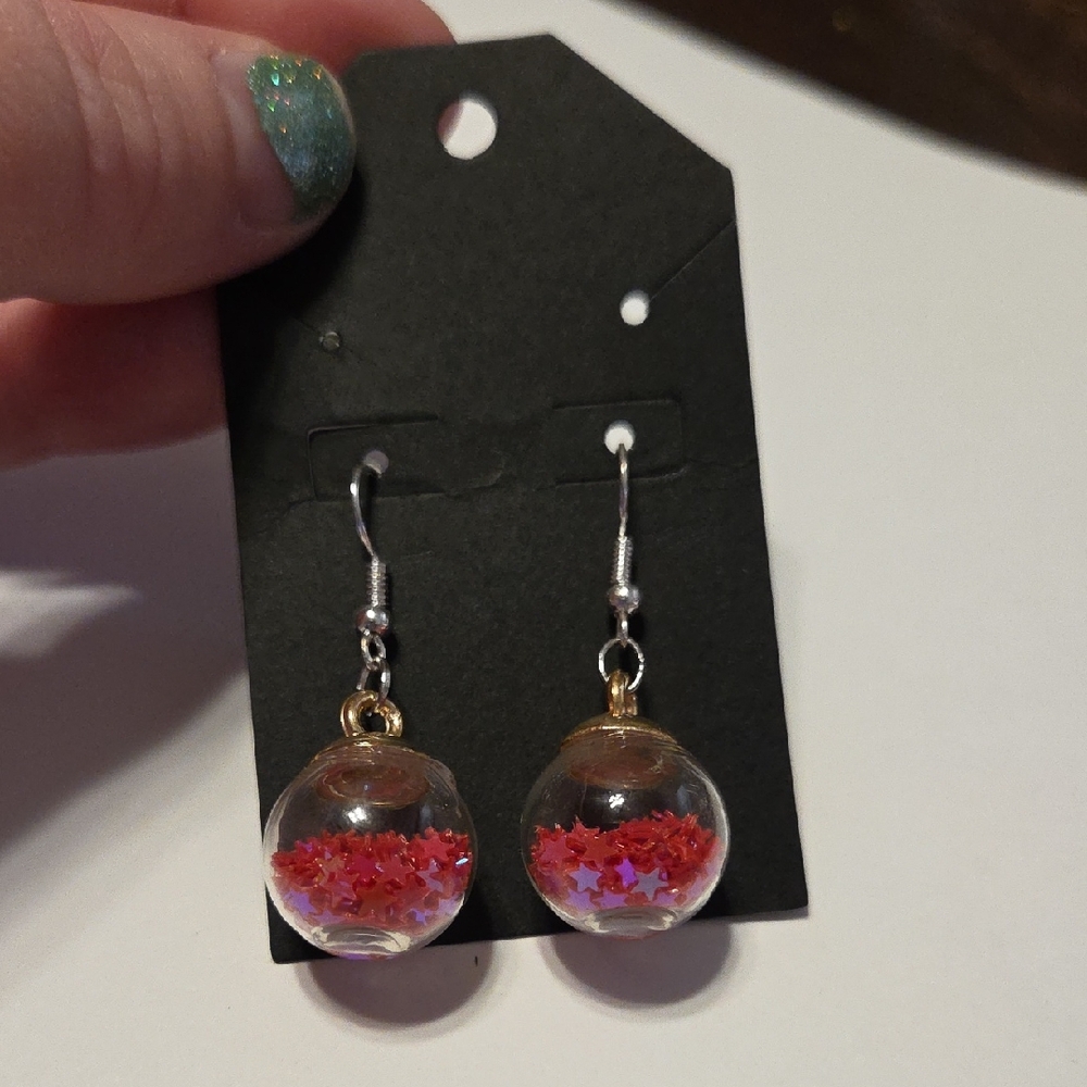 Handmade Gold and Red Star Earrings